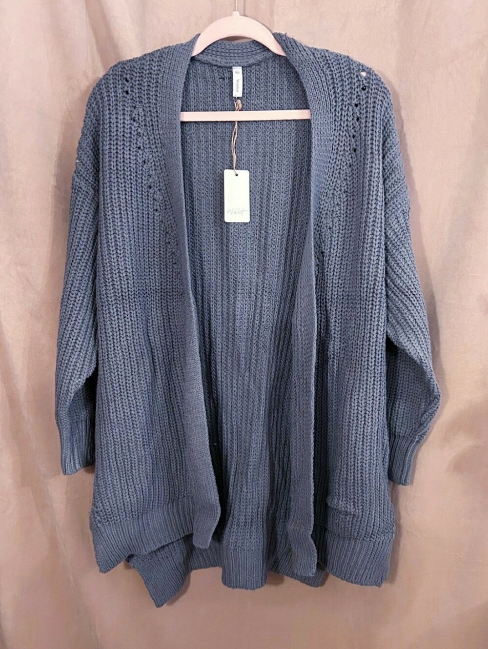 Wishlist Slate Blue Open-Front Chunky Knit Cardigan